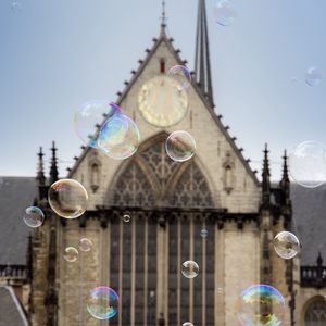 Preview wallpaper soap bubbles, building, towers, blur