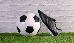 Preview wallpaper soccer ball, boot, grass, football, sport