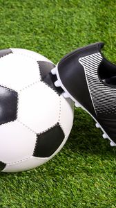 Preview wallpaper soccer ball, boot, grass, sports, football