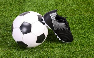 Preview wallpaper soccer ball, boot, grass, sports, football