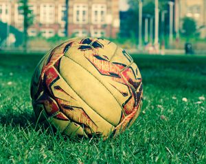 Preview wallpaper soccer ball, field, grass, lawn