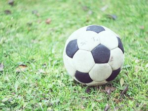 Preview wallpaper soccer ball, football, grass, blur