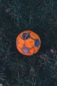 Preview wallpaper soccer ball, football, old, grass, hoarfrost