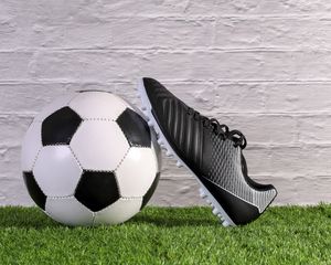 Preview wallpaper soccer ball, boot, grass, football, sport