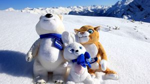 Preview wallpaper sochi 2014, mountain, snow, olympic mascots