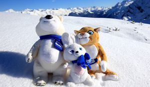 Preview wallpaper sochi 2014, mountain, snow, olympic mascots