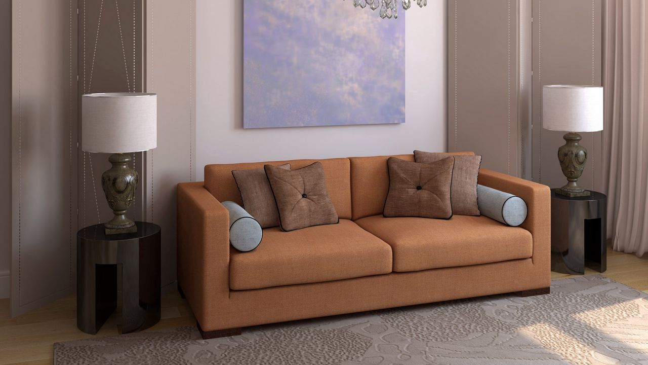 Wallpaper sofa, design, interior design, apartment, room, brown, lamps, pillows, space, style, comfort