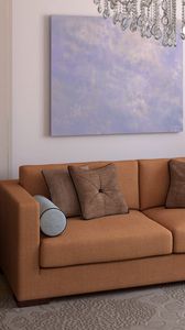 Preview wallpaper sofa, design, interior design, apartment, room, brown, lamps, pillows, space, style, comfort