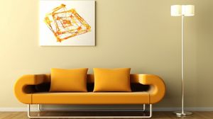 Preview wallpaper sofa, paintings, lamps, abstraction, parquet