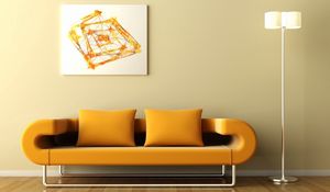 Preview wallpaper sofa, paintings, lamps, abstraction, parquet