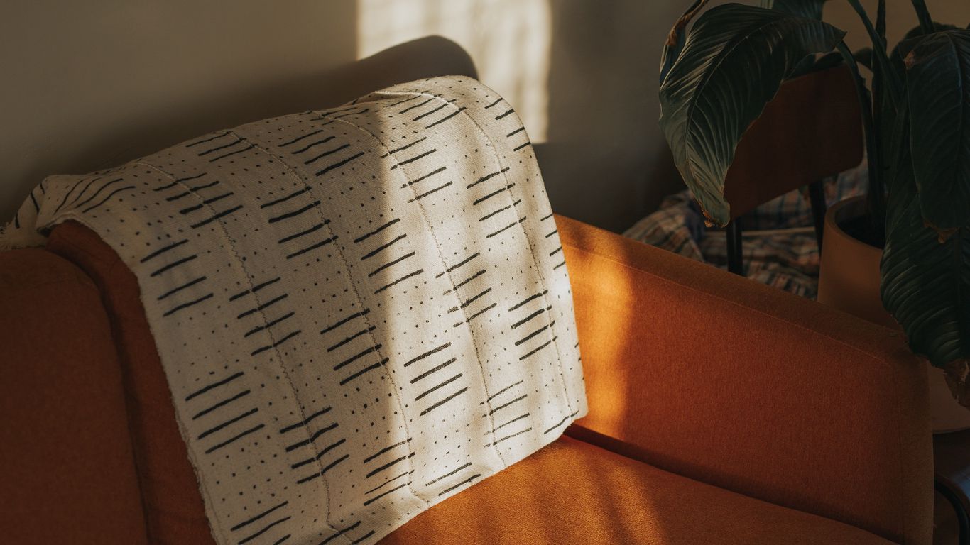 1366x768 Wallpaper sofa, pillows, plant, interior, aesthetics