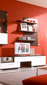 Preview wallpaper sofa, shelves, tv, style, contrast