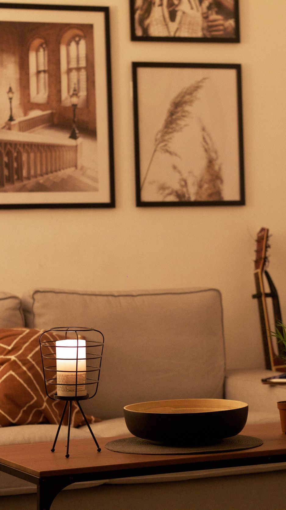 938x1668 Wallpaper sofa, table, lamp, interior, aesthetics