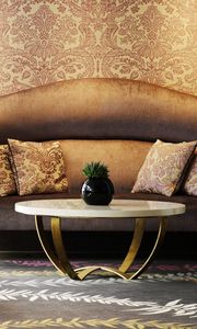 Preview wallpaper sofa, wall, chair, pattern, vase, flower, table, paul, pillows, brown, room, interior