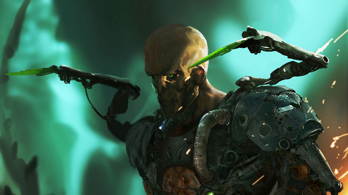 1366x768 Wallpaper soldier, armor, equipment, art