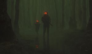 Preview wallpaper soldiers, weapons, forest, fog, art