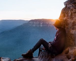 Preview wallpaper solitude, mountains, sunset, overview, height