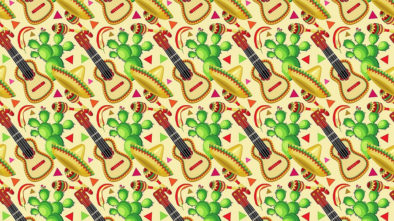 Wallpaper sombrero, guitar, cactus, pattern, mexican