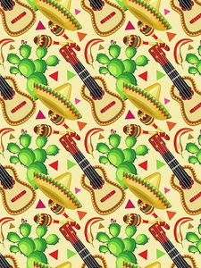 Preview wallpaper sombrero, guitar, cactus, pattern, mexican