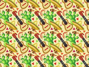 Preview wallpaper sombrero, guitar, cactus, pattern, mexican