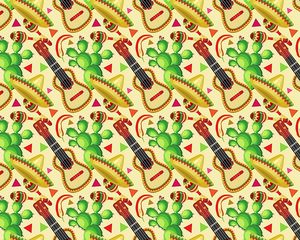 Preview wallpaper sombrero, guitar, cactus, pattern, mexican