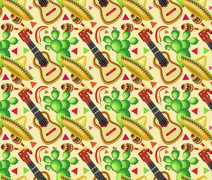 Preview wallpaper sombrero, guitar, cactus, pattern, mexican