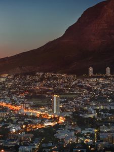 Preview wallpaper south africa, cape town, metropolis, skyscrapers, houses, light, lights, dusk, sky, moon, mountain, view, elevation