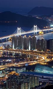 Preview wallpaper south korea, busan, top view, night, bridge, hdr