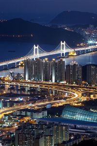 Preview wallpaper south korea, busan, top view, night, bridge, hdr