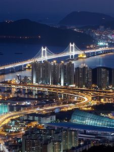 Preview wallpaper south korea, busan, top view, night, bridge, hdr