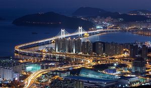 Preview wallpaper south korea, busan, top view, night, bridge, hdr