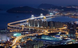 Preview wallpaper south korea, busan, top view, night, bridge, hdr