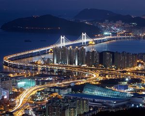 Preview wallpaper south korea, busan, top view, night, bridge, hdr