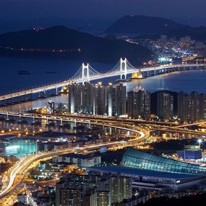 Preview wallpaper south korea, busan, top view, night, bridge, hdr