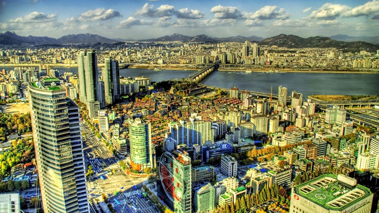 Wallpaper south korea, skyscrapers, buildings, view from above, hdr
