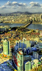 Preview wallpaper south korea, skyscrapers, buildings, view from above, hdr