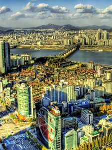 Preview wallpaper south korea, skyscrapers, buildings, view from above, hdr