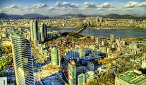 Preview wallpaper south korea, skyscrapers, buildings, view from above, hdr