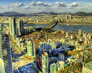 Preview wallpaper south korea, skyscrapers, buildings, view from above, hdr