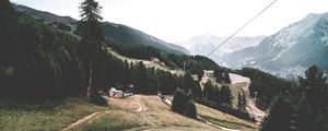 Preview wallpaper southern alps, mountains, trees, building