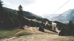 Preview wallpaper southern alps, mountains, trees, building