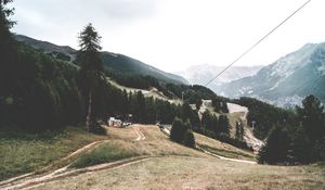 Preview wallpaper southern alps, mountains, trees, building