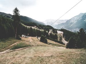 Preview wallpaper southern alps, mountains, trees, building