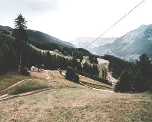 Preview wallpaper southern alps, mountains, trees, building