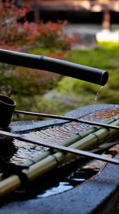 Preview wallpaper sozu, bamboo, water, japanese garden