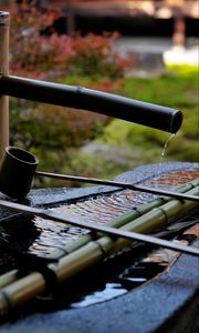 Preview wallpaper sozu, bamboo, water, japanese garden