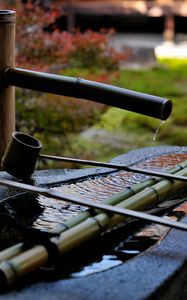 Preview wallpaper sozu, bamboo, water, japanese garden