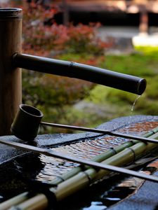 Preview wallpaper sozu, bamboo, water, japanese garden