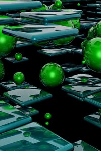 Preview wallpaper space, ball, green, cube, shape, surface