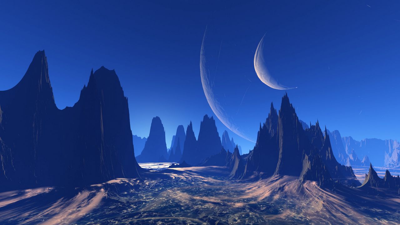 Wallpaper space, extraterrestrial, mountains, universe, planet, art